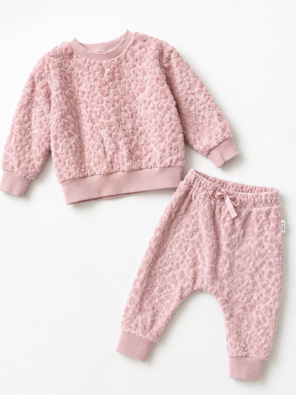 Huxbaby Pink Textured Leopard Set (Sweatshirt + Joggers) - Size 4